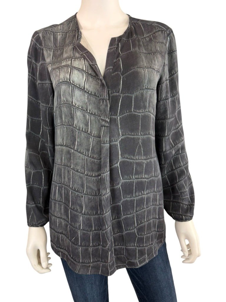Lafayette 148 New York Gray Croc Silk Print Blouse Size 10 O0876